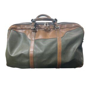 Mulholland Brothers Leather Weekender Duffle Bag Green & Brown Large